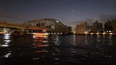 Sumida Nehri Demiryolu Köprüsü, Japonya Tokyo 2025 Gece Manzarası