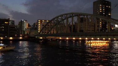 Sumida Nehri Demiryolu Köprüsü, Japonya Tokyo 2025 Gece Manzarası