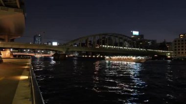 Sumida Nehri Demiryolu Köprüsü, Japonya Tokyo 2025 Gece Manzarası
