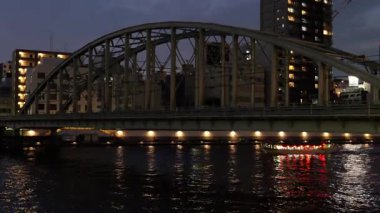 Sumida Nehri Demiryolu Köprüsü, Japonya Tokyo 2025 Gece Manzarası