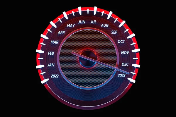 Illustration Close Black Speedometer Cutoffs 2022 2023 Calendar Months Concept — Stock Photo, Image