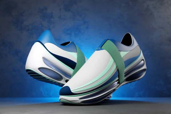 Blue Sneakers Sole Concept Bright Fashionable Sneakers Rendering — 图库照片