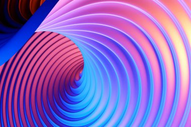 3D illustration  pink and yellow stripes in the form of wave waves, futuristic background.