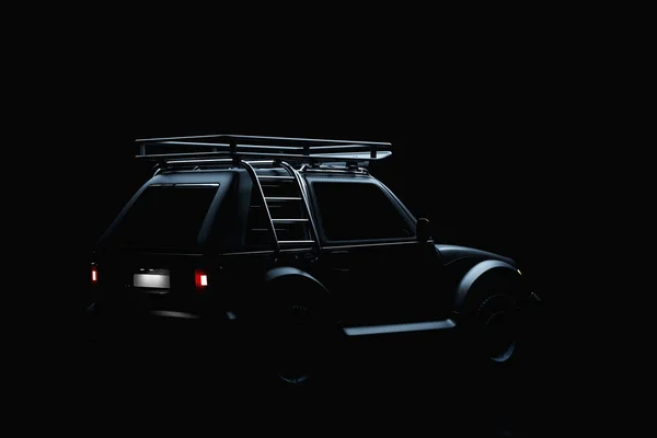 Dark Black Modern Suv Prepared Safari Black Background Side View — Stok fotoğraf