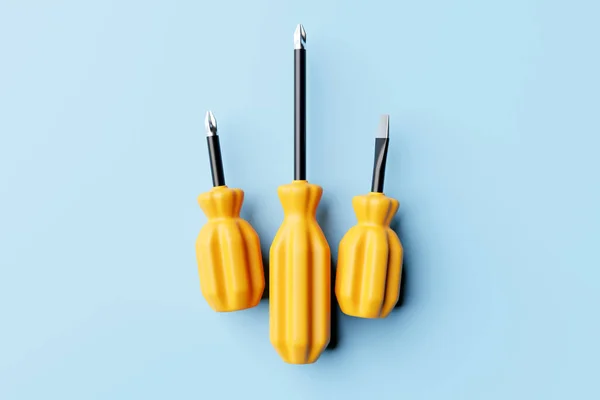 Illustration Yellow Crosshead Screwdrivers Hand Tool Isolated Monocrome Background Render — Zdjęcie stockowe