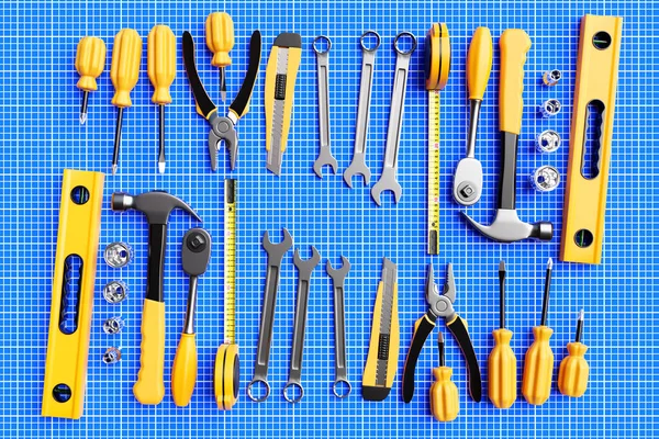 Illustration Hand Tools Screwdriver Hammer Pliers Screws Etc Handmade Various — Foto de Stock