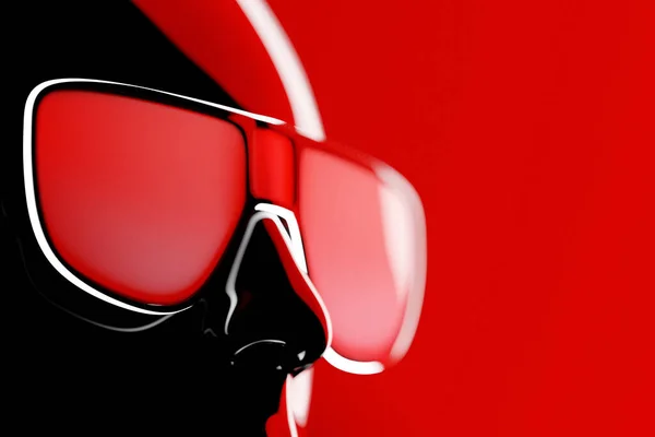 Black Model Man Realistic Sunglasses Red Neon Light Illustration — Zdjęcie stockowe