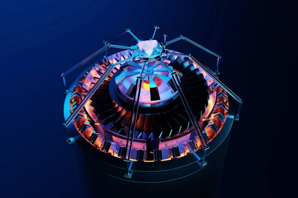 Rendering Future Engine Rocket Turbine Technology Blue Purple Light Futuristic — Stock Photo, Image