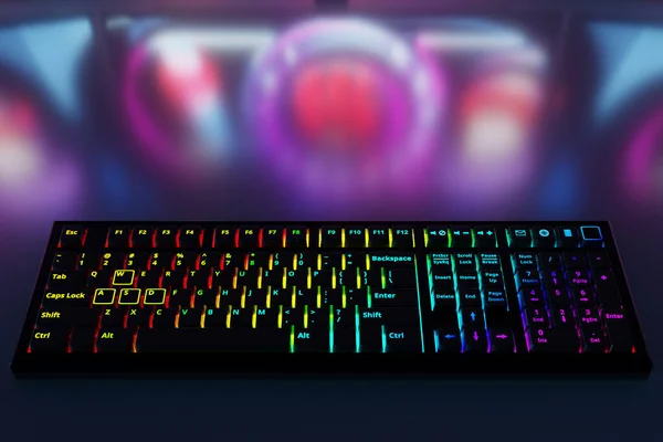 stock image 3d illustration,   colorful gaming keyboard with LED backlit. Realistic computer keyboard.