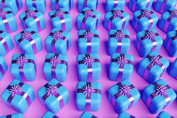 Illustration Gifts Beautiful Blue Packaging Box Satin Ribbon Bow Lined — Stock Photo, Image