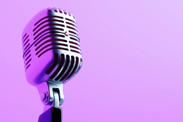 Illustration Close Metal Microphone Pink Background —  Fotos de Stock