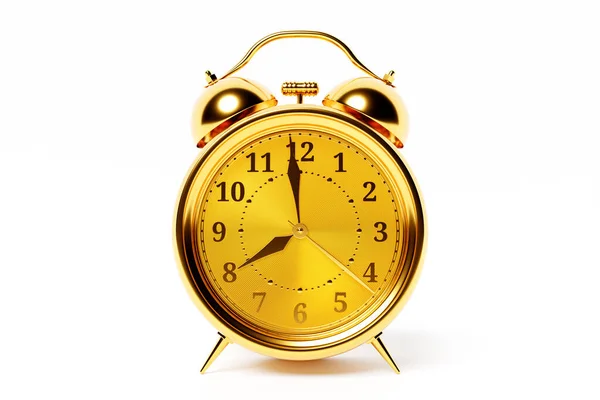 Illustration Golden Realistic Wake Alarm Clock White Isolated Background — Foto de Stock