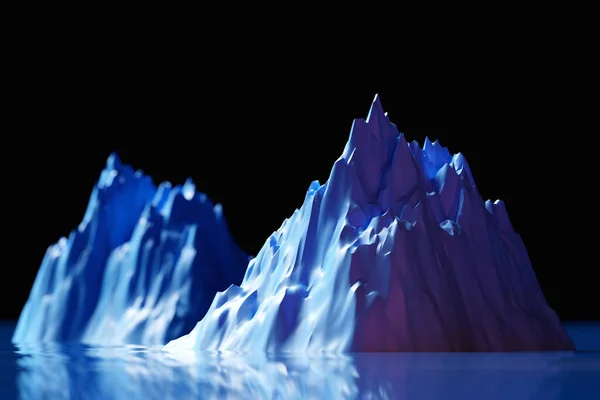 3d illustration neon blue  mountains of different sizes on a black background. Sharp waves. Abstract lines. Flow background.
