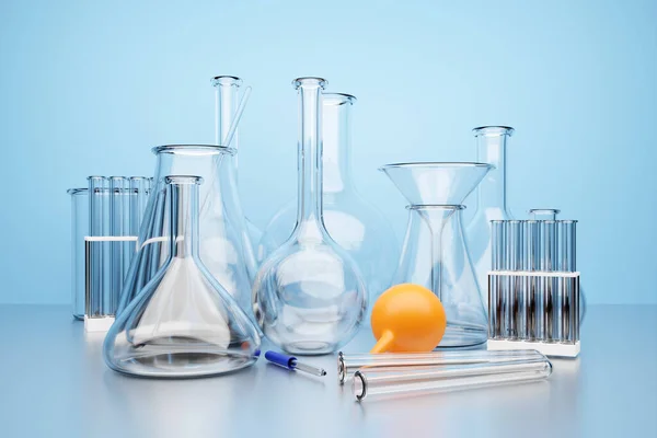 Illustration Set Laboratory Instruments Chemical Laboratory Research Set Blue Background — 스톡 사진