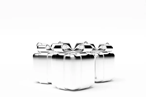 Illustration Gift Silver Beautiful Packaging Box Satin Ribbon Bow White — Stock Fotó