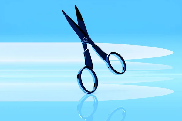 Illustration Close Silver Metal Open Scissors Blue Isolated Background Classic — 图库照片