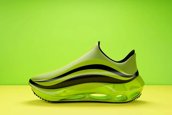 Illustration Green New Sports Sneakers Huge Foam Sole Green Solated — Stok fotoğraf