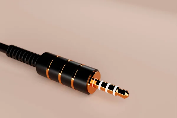 Close Black Audio Mini Plug Beige Isolated Background Illustration — Stock Photo, Image