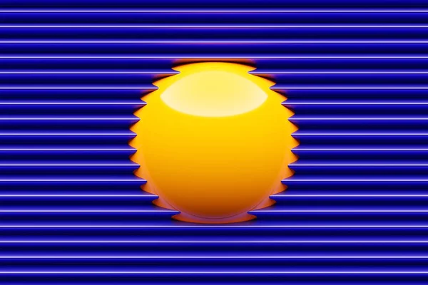 Illustration Yellow Ball Peeking Out Purple Wall Horizontal Stripes Cyber — Stock Photo, Image
