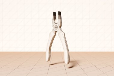 3D illustration  beige pliers hand tool isolated on  monochrome background. 3D render and illustration of repair and installation tool