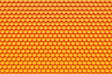 Bal için portakallı bal peteği tek renkli bal peteğinin üç boyutlu çizimi. Basit geometrik altıgen şekiller mozaik arkaplan. Arı kovanı konsepti, Arı Kovanı