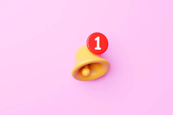 Illustration Yellow Bell New Social Media Reminder Notification Pink Background — Stock Photo, Image