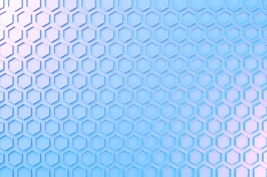 3d illustration of a blue honeycomb. Pattern of simple geometric hexagonal shapes, mosaic background.