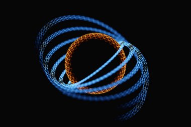 3D illustration of a    orange metal   ball  with many faces on a  black background.  Cyber ball sphere