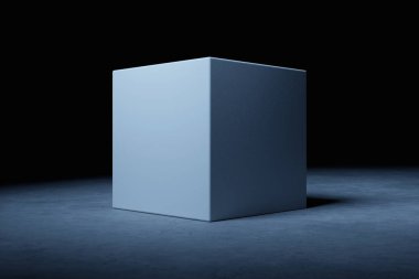 3d illustration    gray cube flying on  black  background