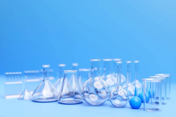 Illustration Laboratory Glass Equipment Test Tubes Flasks Blue Background Laboratory — 스톡 사진