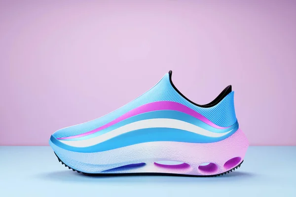 Illustration Pink Blue Sneakers Foam Soles Closure Pink Background Sneakers — стоковое фото