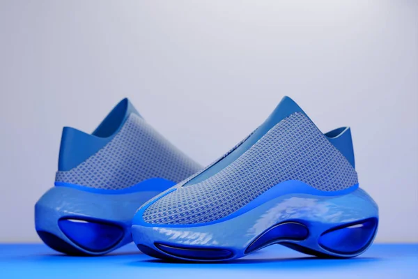 Bright Sports Unisex Sneakers Blue Grey Canvas High Blue Soles — Zdjęcie stockowe