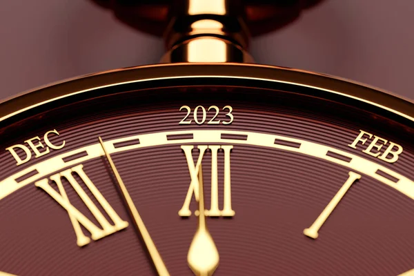 Illustration Antique Black Clock Cutoffs 2023 Calendar Months Brown Isolated — Zdjęcie stockowe