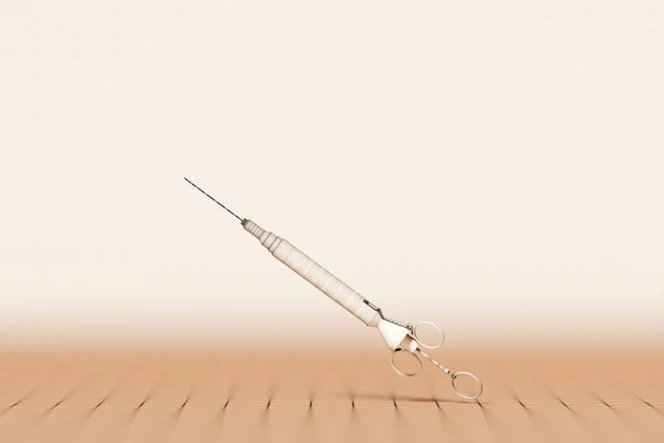 Rendering Close Beige Syringe Vaccine Serious Diseases Monochrome Background Coronovirus — Stock Photo, Image