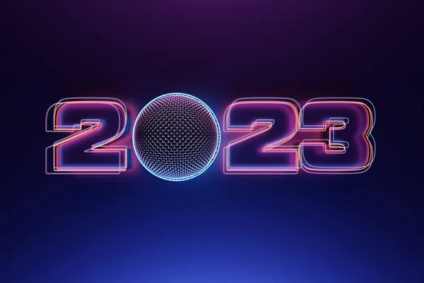 Illustration Design Happy New Year 2023 Blue Microphone Model Black — Stock Photo, Image