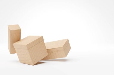 Cardboard boxes on blue background, logistics and delivery concept. 3D Rendering