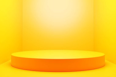 3d illustration of a yellow podium. 3d rendering. Minimalism geometry background
