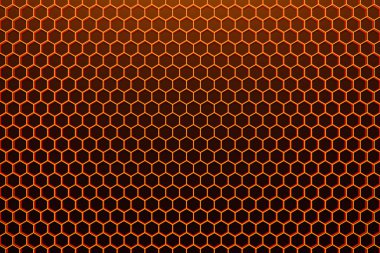 Bal için portakallı bal peteği tek renkli bal peteğinin üç boyutlu çizimi. Basit geometrik altıgen şekiller mozaik arkaplan. Arı kovanı konsepti, Arı Kovanı