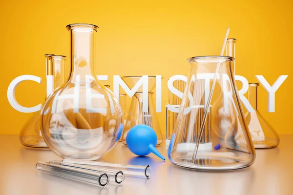 Illustration Set Laboratory Instruments Chemical Laboratory Research Set Yellow Background — Stock Photo, Image