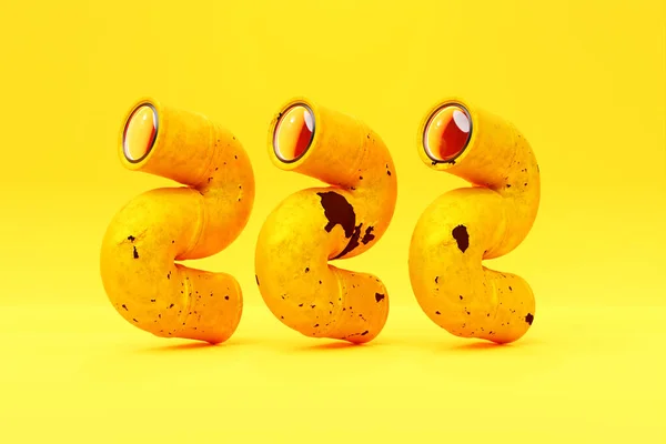 Cartoon Yellow Pipes Looks Worm Close Curved Rusty Pipes Peeling — Stock Photo, Image