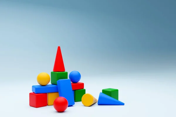 Pyramid built from children\'s cubes. Toy castle for children\'s play.  3D illustration.