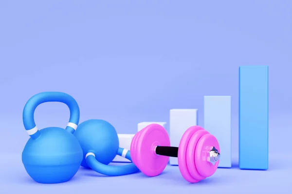 Two Heavy Blue Metal Kettlebells Dumbbell Background Growth Graph Concept — Stockfoto