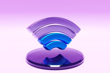Wireless network symbol. Blue and purple  wifi icon on white background, 3d illustration