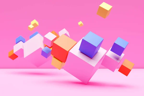 Illustration Volumetric Colorful Cubes Geometric Monophonic Background Parallelogram Pattern Technology — Stockfoto