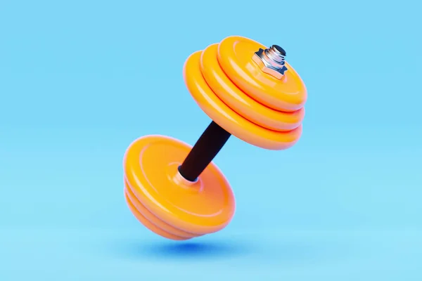 Illustration Metal Orange Dumbbell Disks Blue Background Fitness Sports Equipment — Zdjęcie stockowe
