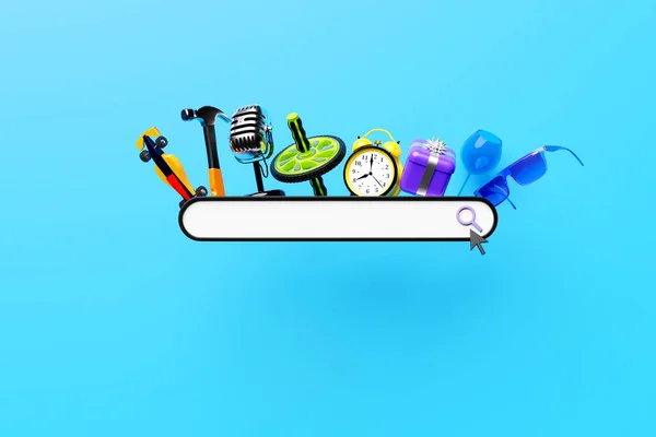 Illustration Search Bar Design Element Different Equipment Dumbbells Singlasses Car — Photo