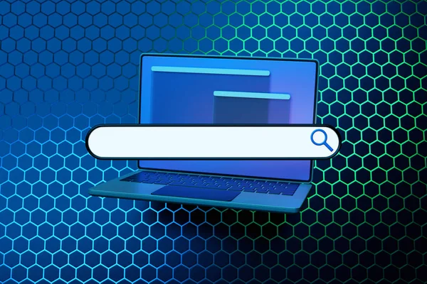 Colorful Illustration Modern Laptop Information Search Bar Honeycomb Background Concept — Stok fotoğraf