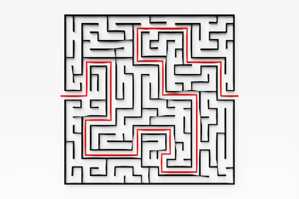 3d illustration of a black square  corridor - puzzle. 3D Labyrinth with volumetric walls. Dungeon escape or puzzle level design.