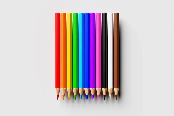 Kleurpotloden Voor Het Markeren Kleuren Een Witte Geïsoleerde Achtergrond Illustratie — Stockfoto