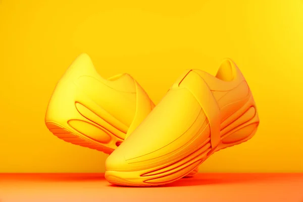 Tabanda Sarı Spor Ayakkabılar Var Parlak Modaya Uygun Spor Ayakkabıları — Stok fotoğraf